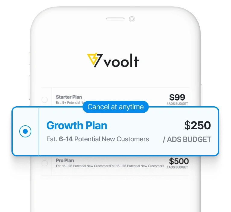 Voolt pricing plans displayed on a smartphone screen.